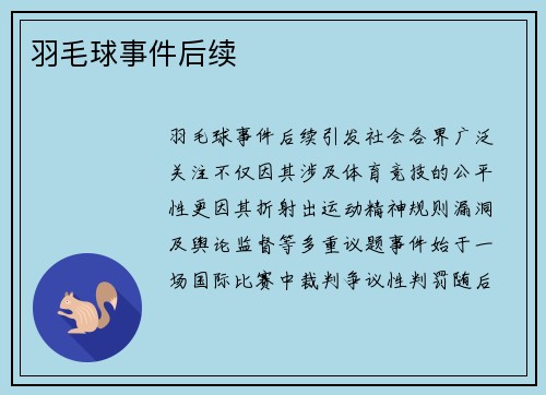 羽毛球事件后续