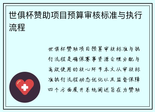 世俱杯赞助项目预算审核标准与执行流程