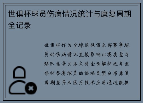 世俱杯球员伤病情况统计与康复周期全记录