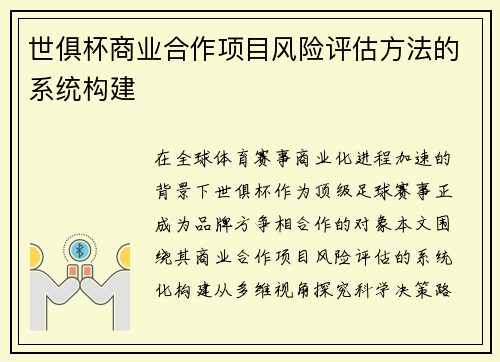 世俱杯商业合作项目风险评估方法的系统构建
